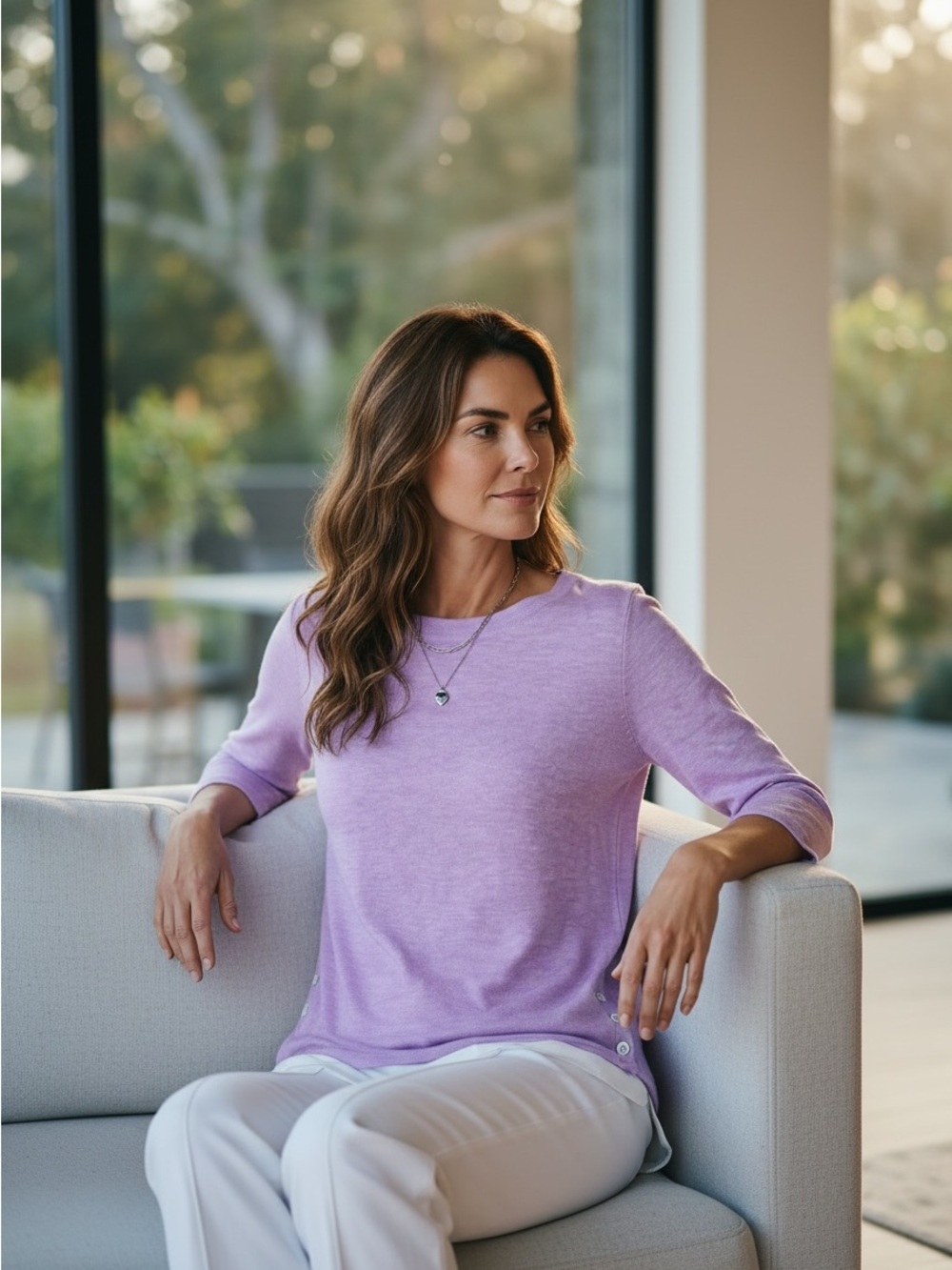 J. Jill Love Linen Tunic XL Lilac White Layered Hem 3/4 Sleeve - Picture 9 of 13
